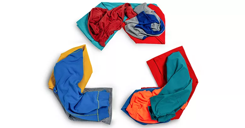 The recycle symbol made out of textiles